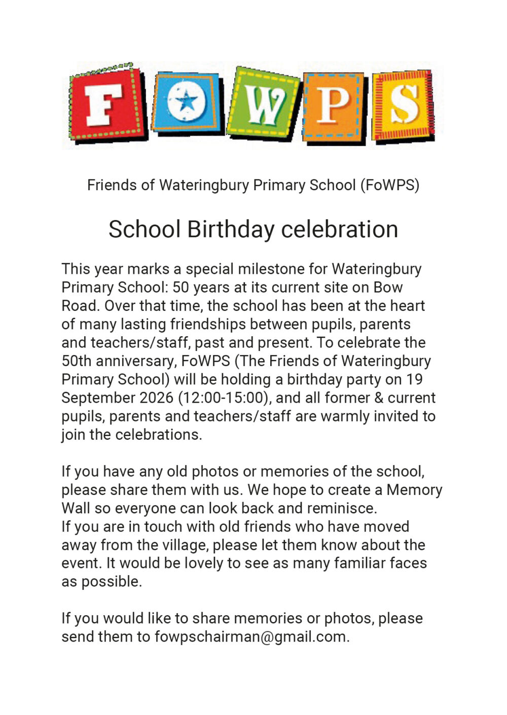 Friends of Wateringbury Primary School (FoWPS)